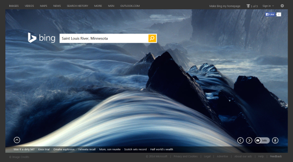 On Sunday, January 19th, 2014, the Bing.com homepage featured the Saint Louis River in Minnesota.