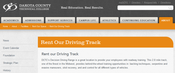 Rent the Dakota County Technical College Driving Track